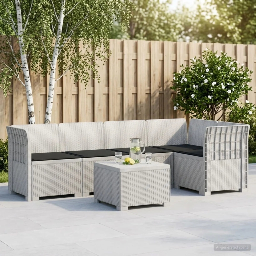 Divano da Giardino 5 Posti con Cuscini Stile Rattan PP Bianco 3444079