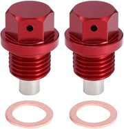Presine Olietta di Accensione M14x1.5 - Magnetica - Lega di Alluminio - Inclusi 2 Pacchi di Accompagnamento - Rosso - Installazione Facile - Viti di Scarico