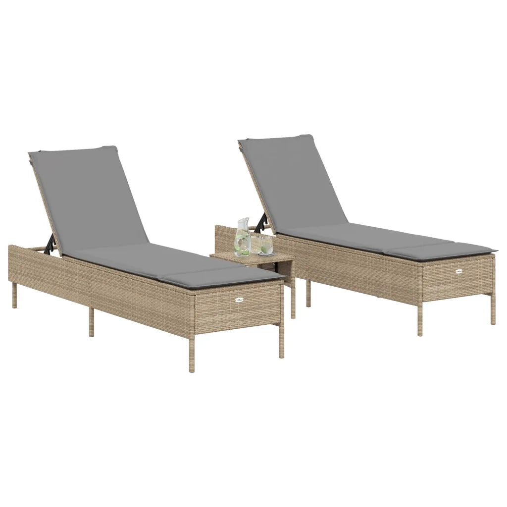 Set Lettini Prendisole con Cuscini 3pz Marrone in Polyrattan 3284266