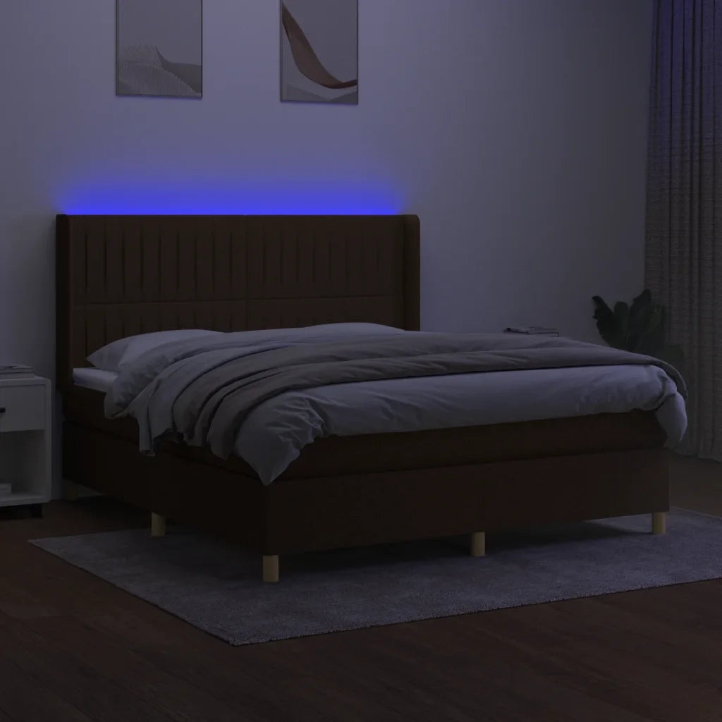 Letto a Molle Materasso e LED Marrone Scuro 160x200 cm Tessuto 3139048
