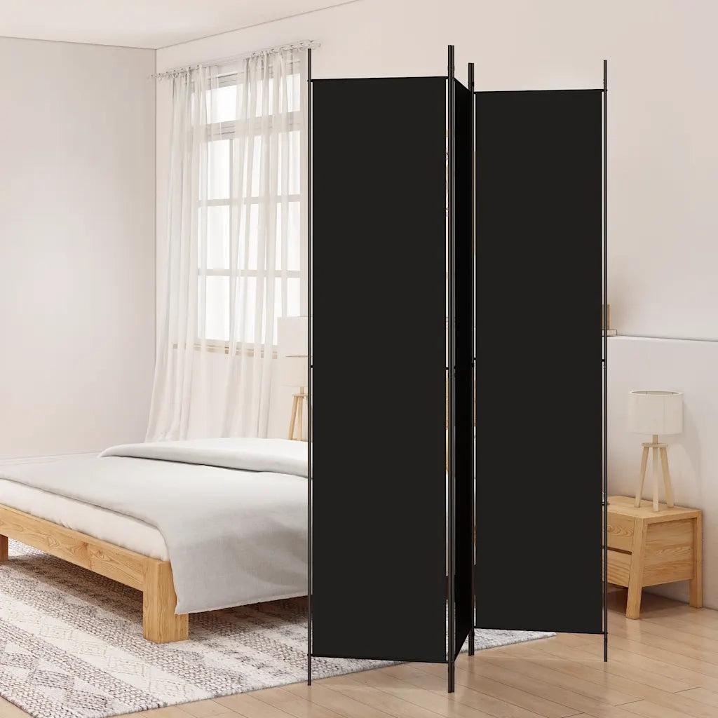 Divisorio Ambienti | Divider per stanze | Paravento a 3 Pannelli Nero 150x220 cm in Tessuto