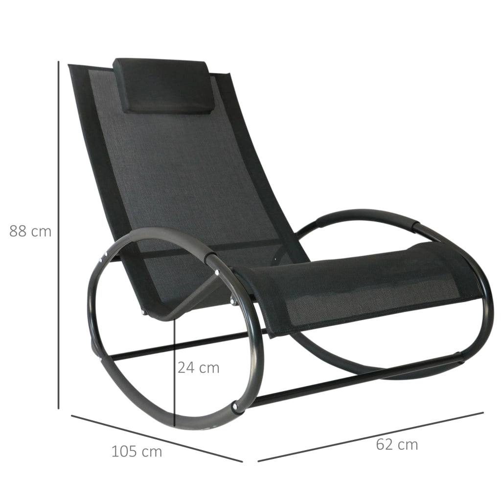 Easycomfort Sdraio da Giardino Zero Gravity, Sedia a Dondolo con Cuscino e Tessuto Traspirante, 105x62x88cm, Nera