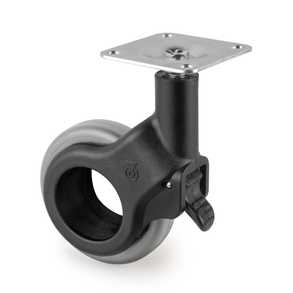 Emuca Kit di ruote Hole 2 con piastra per montaggio, Ã˜ 60, Plastica grigia, Acciaio e Tecnoplastica, 1 u.