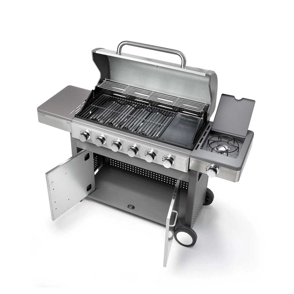 Barbecue a Gas GPL 6 Fuochi + 1 Fornello Laterale Ompagrill Indianapolis 7/B in Acciaio Inox