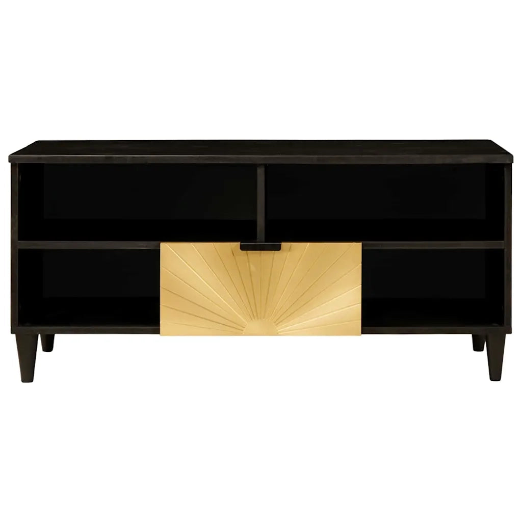 vidaXL Mobile TV Nero e Oro 100 x 33 x 46 cm legno massello di mango