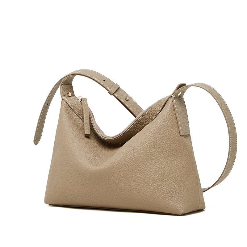 Borsa a tracolla da spiaggia da donna in vera pelle color albicocca