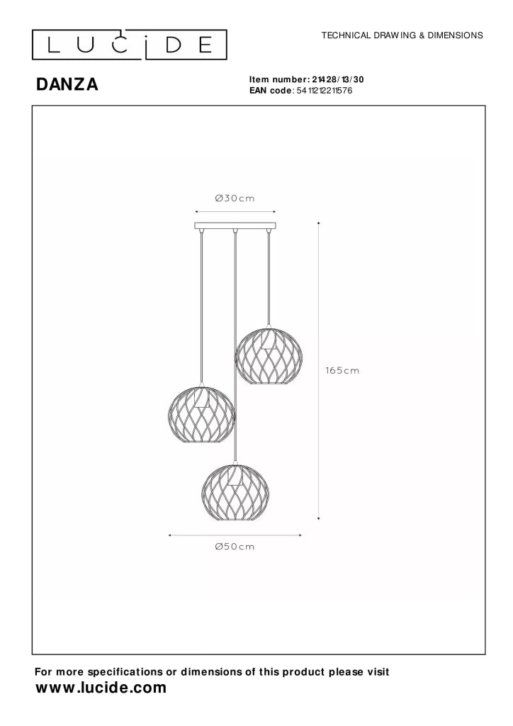 Lampada a sospensione Lucide Danza metallo nera 3xE27 Ø50