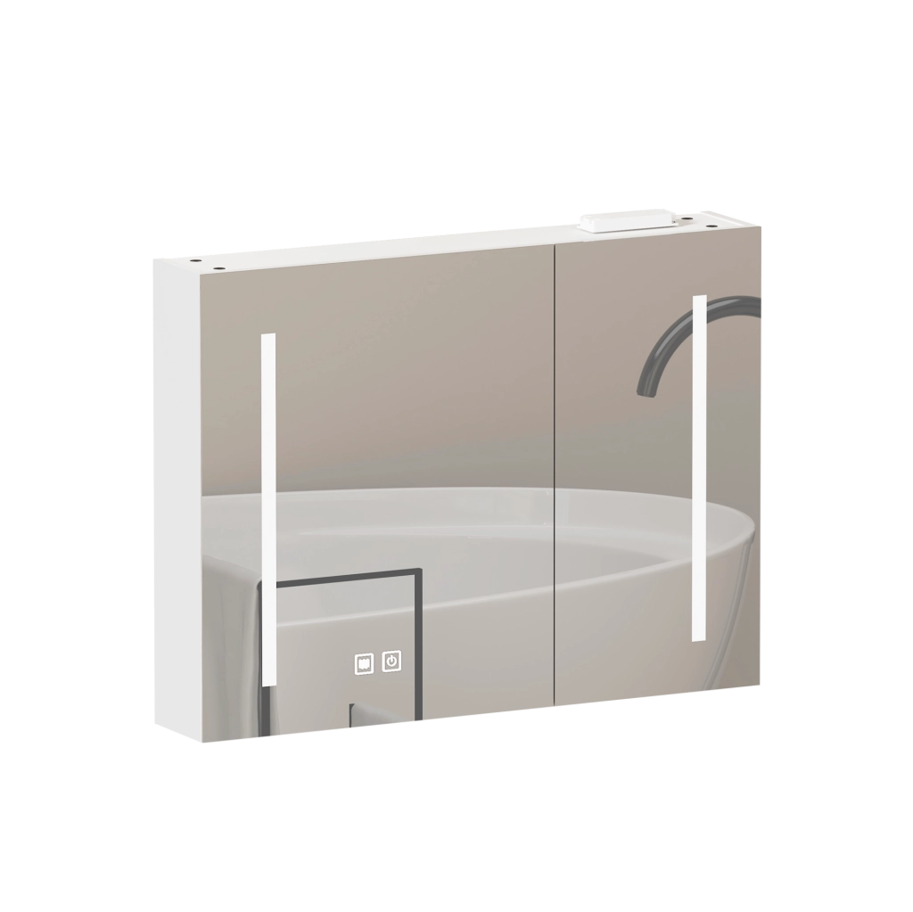 Armadio a specchio da parete con LED; MDF e vetro; bianco