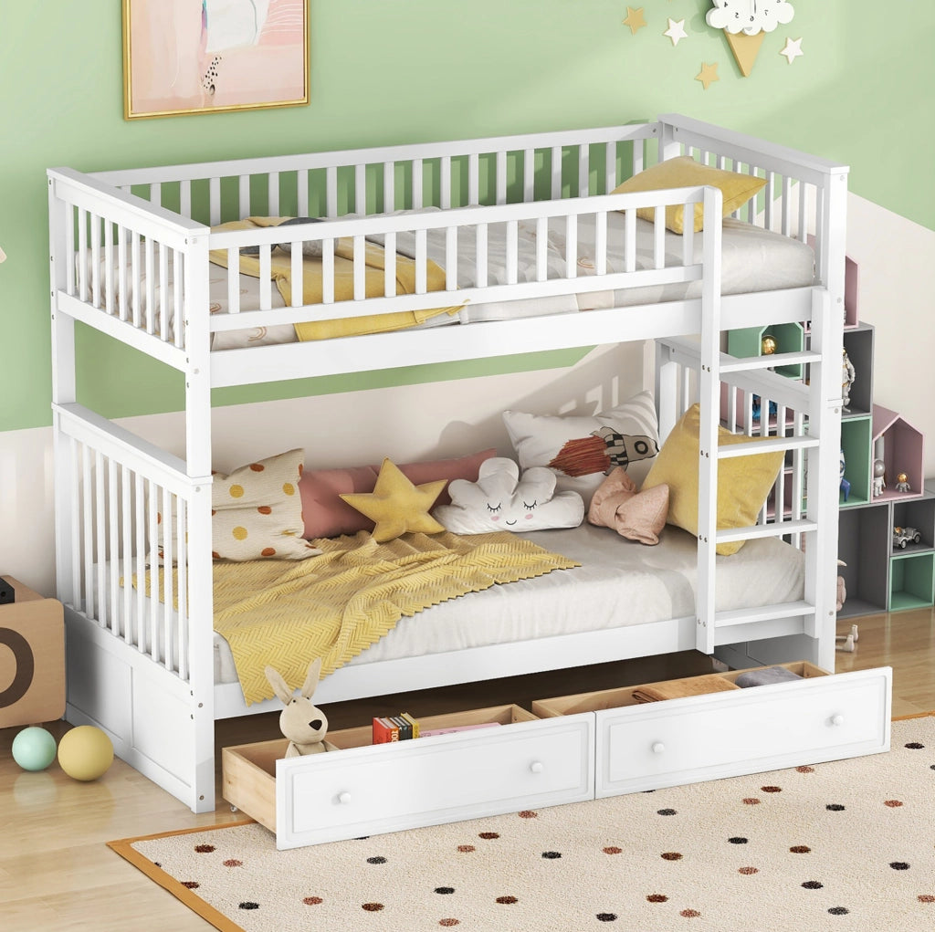 Letto a castello trasformabile 90x200 cm bianco con cassetti