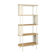 Libreria in metallo curvato e legno a 5 livelli, beige