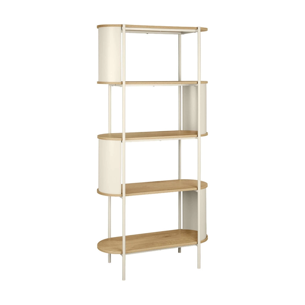 Libreria in metallo curvato e legno a 5 livelli, beige