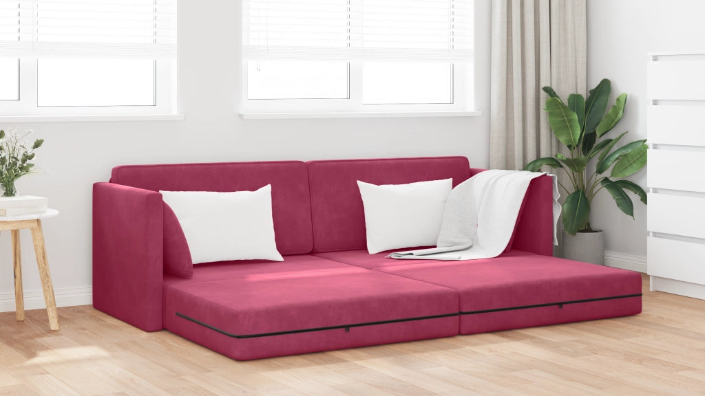 Divano Letto a Terra 2-in-1 Rosso Vino 213x144x60 cm Velluto