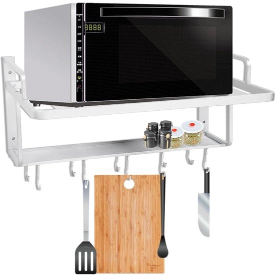 Organizzatore di Cucina a Parete con Magnetron - 10 Ganci - Lega di Alluminio - Cucina a Due Livelli