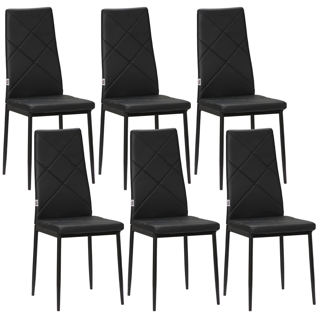 Set di 6 Sedie da Pranzo ¨C zephmum ¨C Schienale Alto, Finta Pelle e Acciaio, Nero, 41x50x97 cm