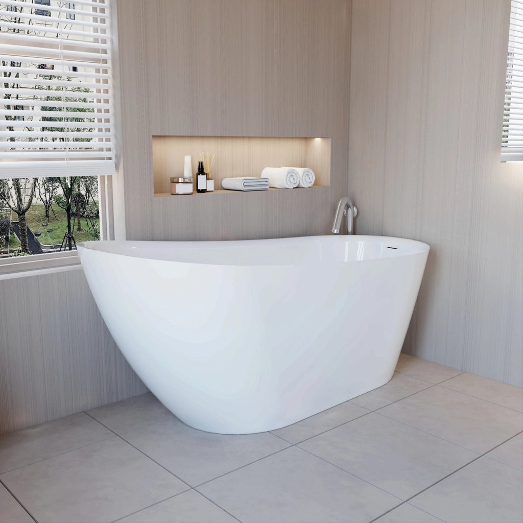 Vasca da Bagno a Isola Freestanding in Acrilico da 170x78x73 cm, Colore Bianco, Forma di Ovale Irregolare