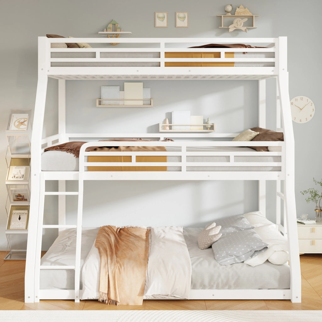 Letto a castello 90×200 cm e 120×200 cm e 140×200 cm con scala e sponde; senza materasso; metallo; bianco
