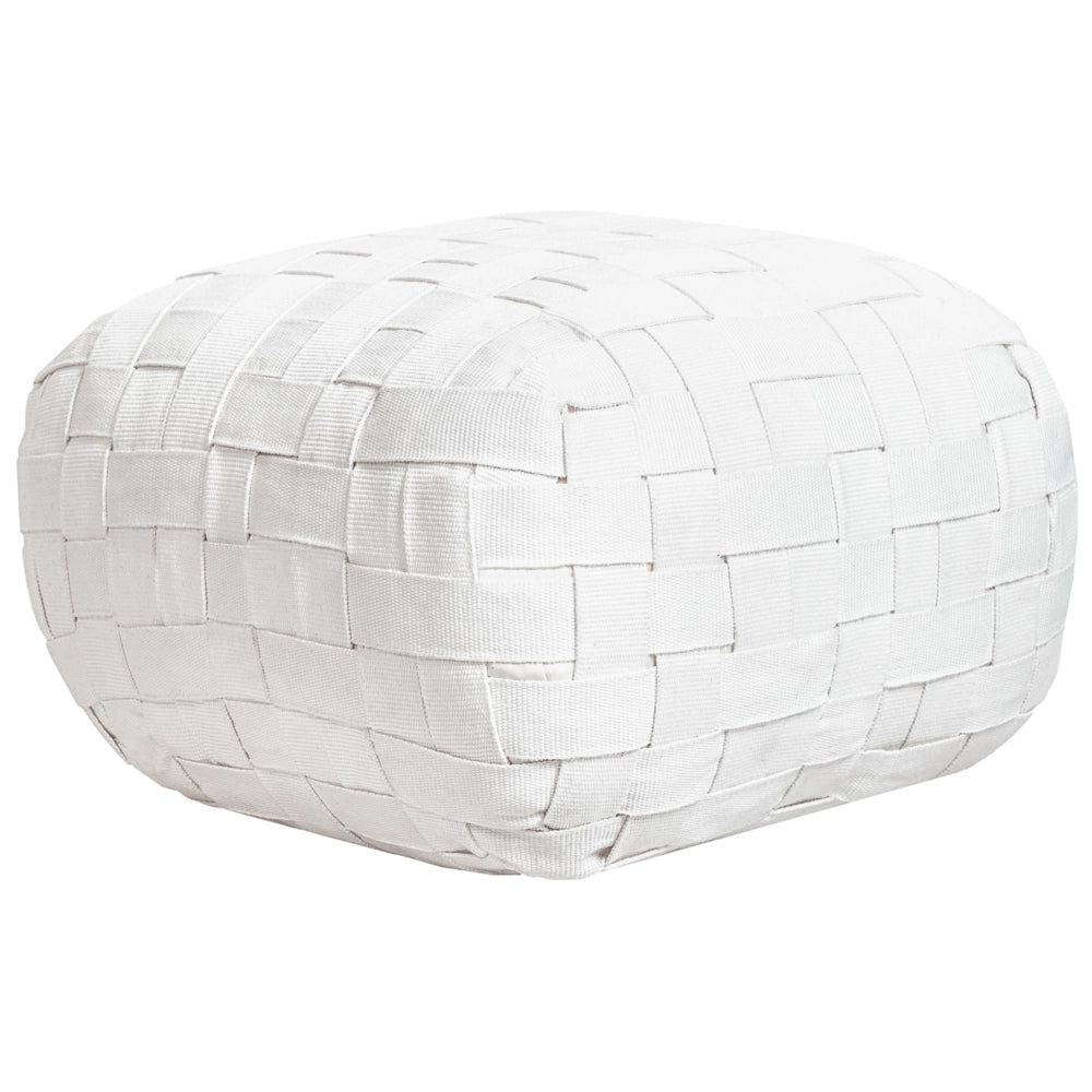 Pouf da giardino in materiale sintetico bianco sporco 50 x 50 cm Pouf da esterno intrecciato a mano in stile Boho