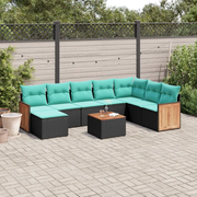 Set Divani da Giardino 9 pz con Cuscini Nero in Polyrattan 3227933