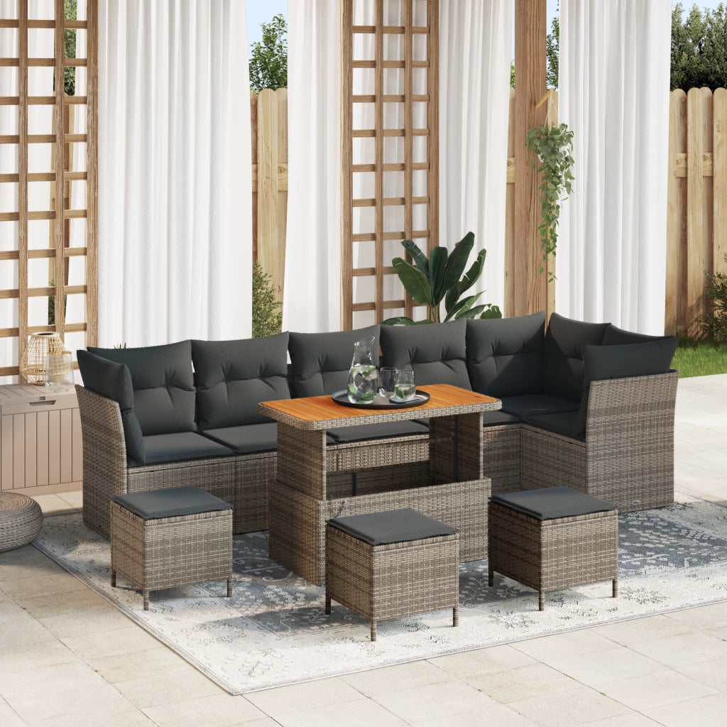 Set Divano da Giardino  da 10 Pezzi con Cuscini Grigio Polyrattan Acacia