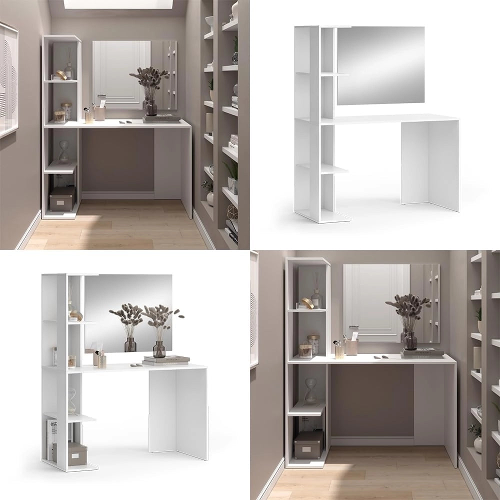 Vicco Tavolo da toilette Tower, Bianco, 122.2 cm con specchio, Superfici decorative per profumi e oggetti preferiti