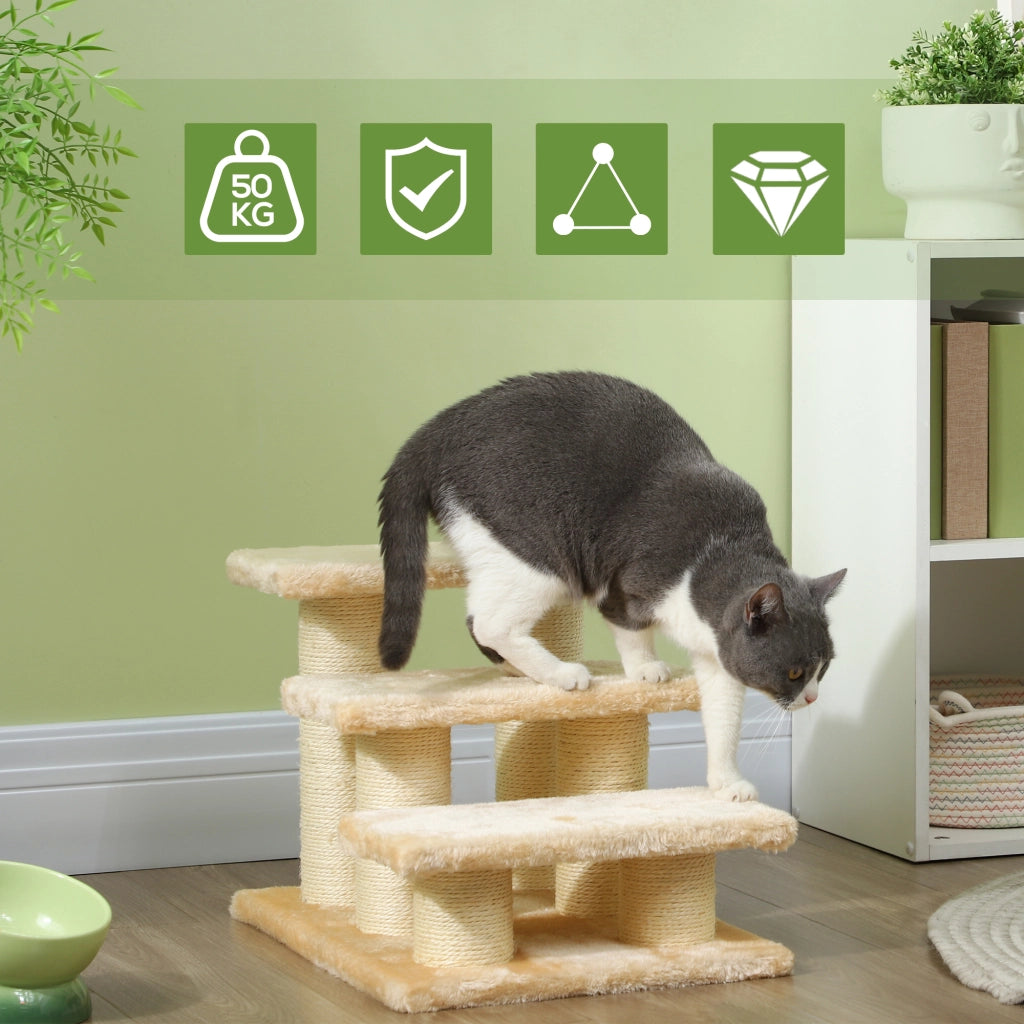 Tiragraffi per gatti con piattaforme e colonne in sisal per arrampicarsi e riposare in truciolato beige 45 × 35 × 34 cm