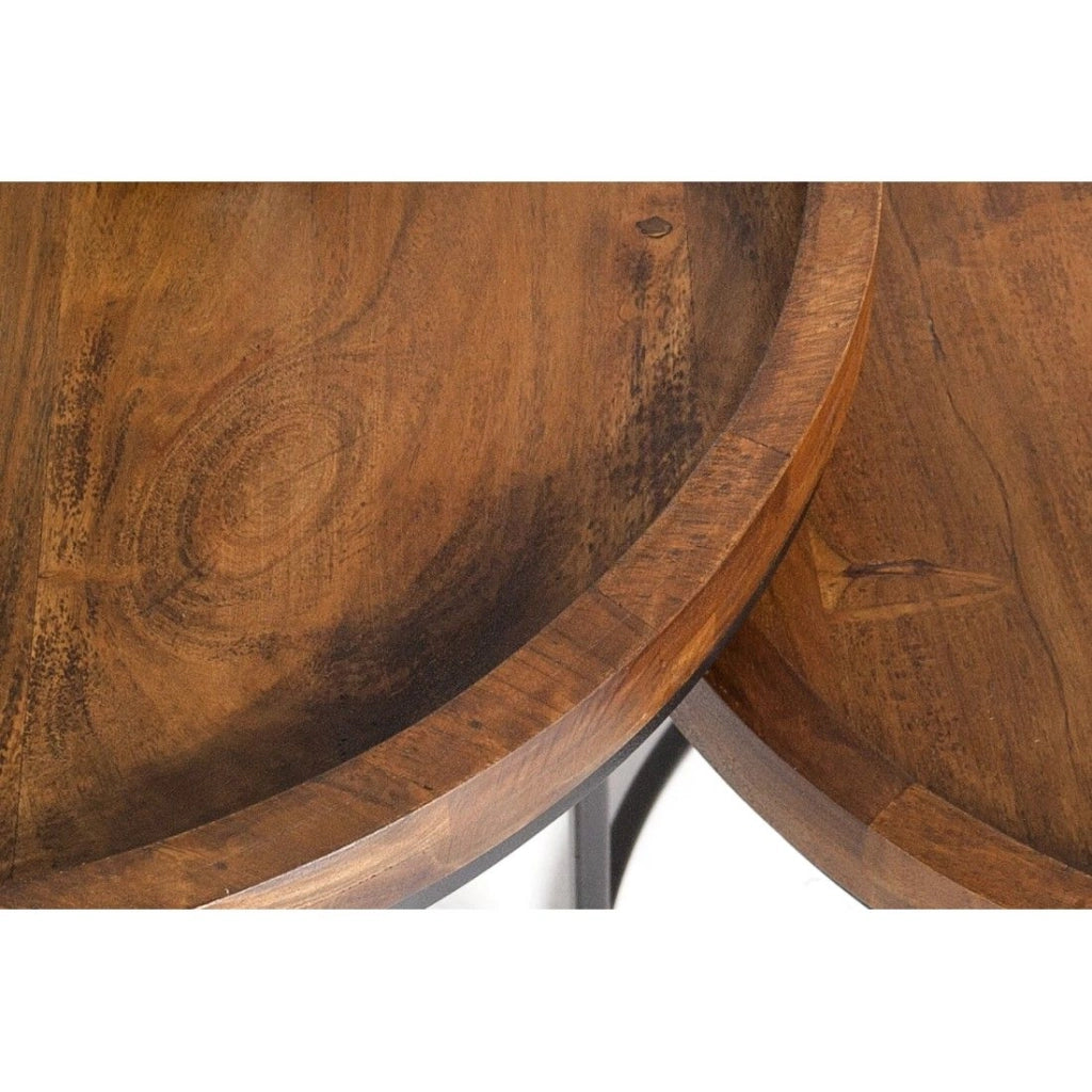 Tavolini bassi nidificati ORBO rotondi – Legno massiccio di acacia e metallo