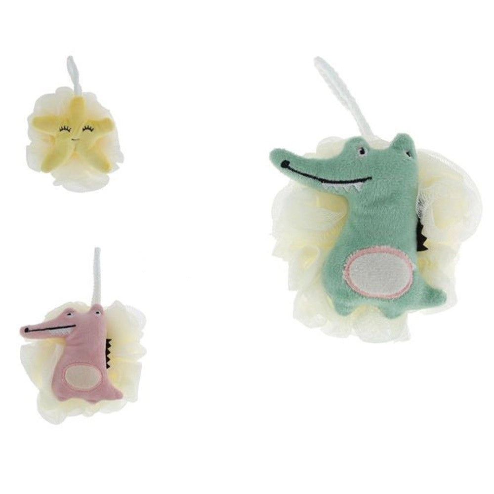 Trade Shop - Spugna Retina Per Doccia Bagno Spugnetta Esfoliante Pelle Corpo Con Animale Peluche 87248 -