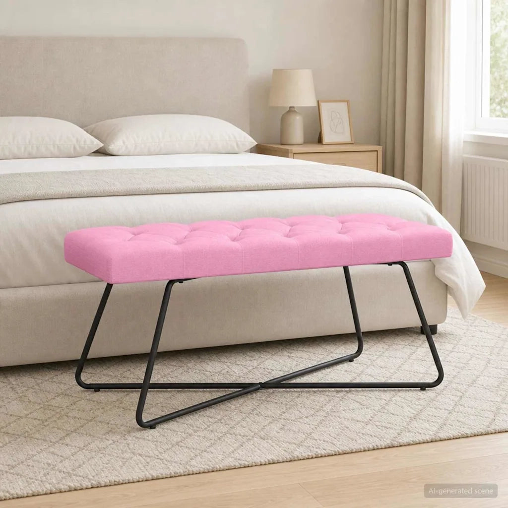 Panchina con bottoni imbottiti Rosa 110 x 40 x 46 cm Tessuto 42038383