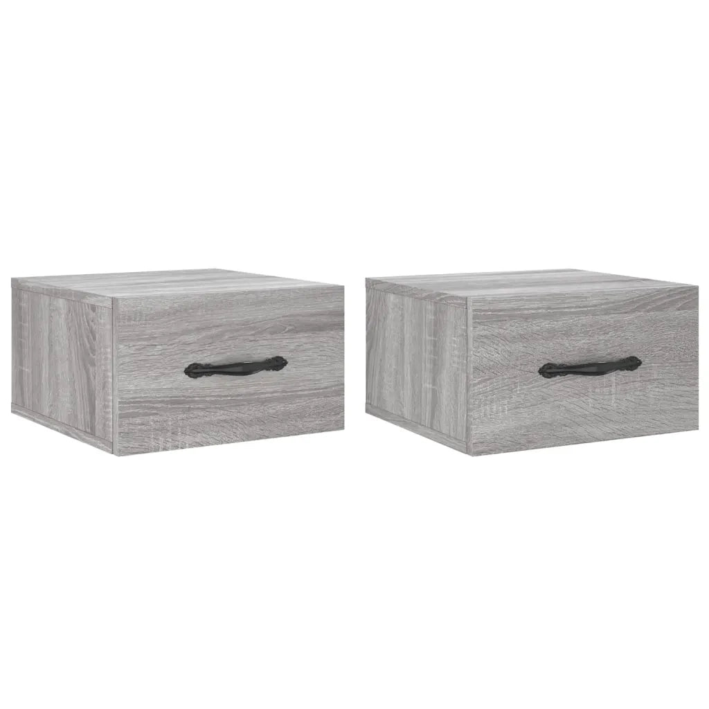 Set di 2 Comodini | Armadio da Notte | Mobiletto da notte a Muro Grigio Sonoma 35x35x20 cm