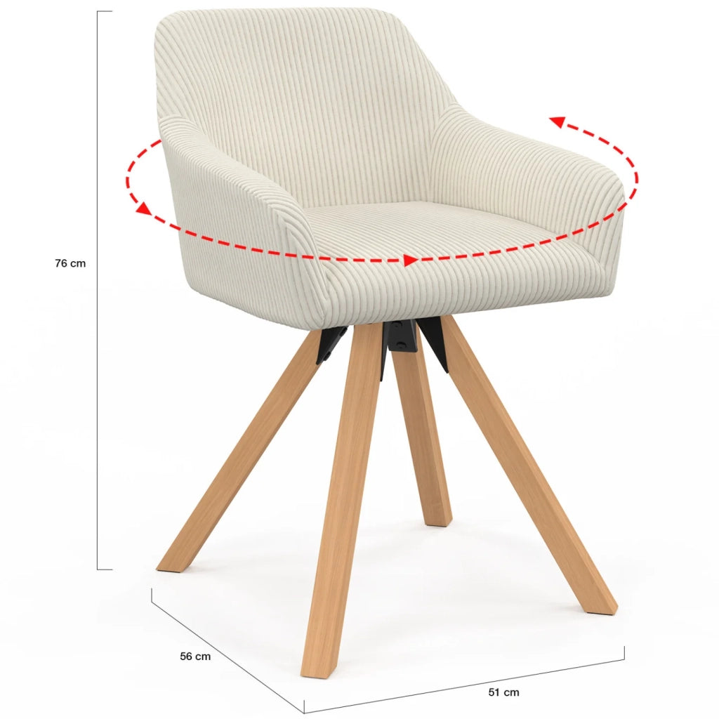 IDMarket - Set di 2 sedie da pranzo girevoli in velluto a coste beige JANY e poltrone da tavolo
