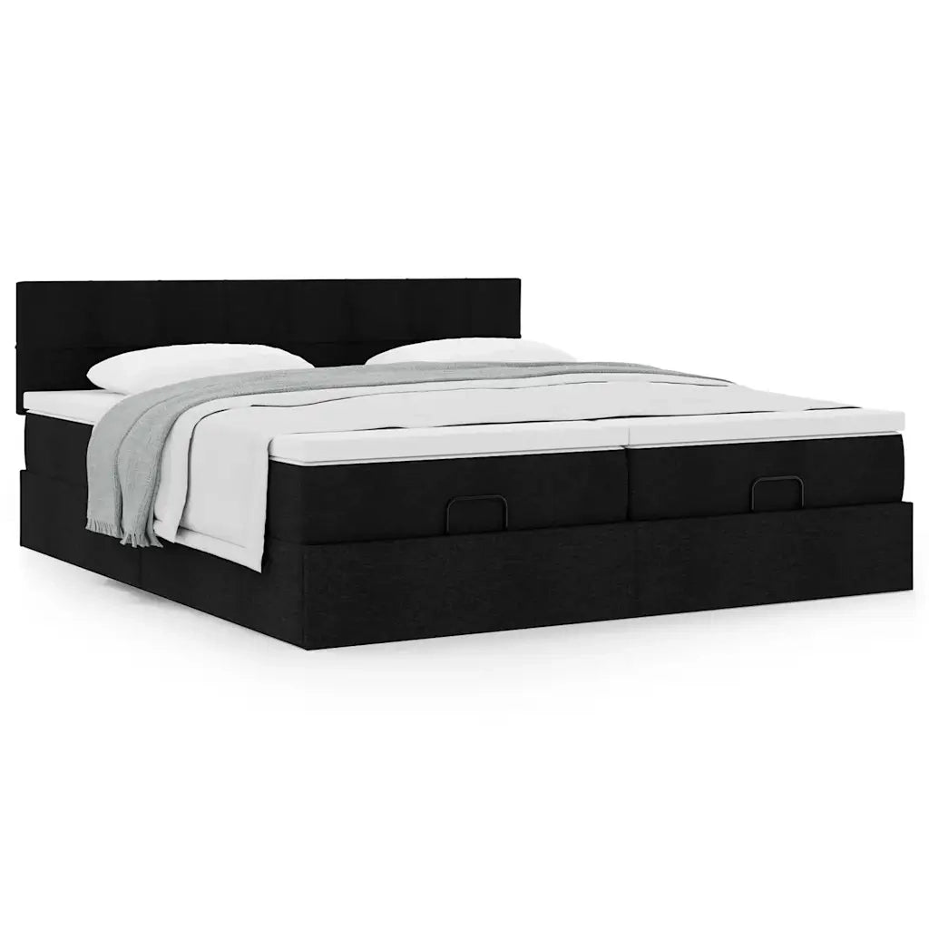 Struttura Letto Pouf con Materassi Nero 160x200 cm in Tessuto 3311989