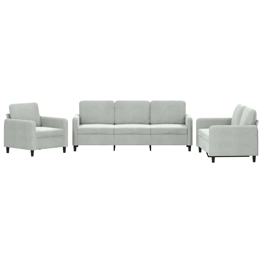 Set di Divani 3 pz Grigio Chiaro in Velluto