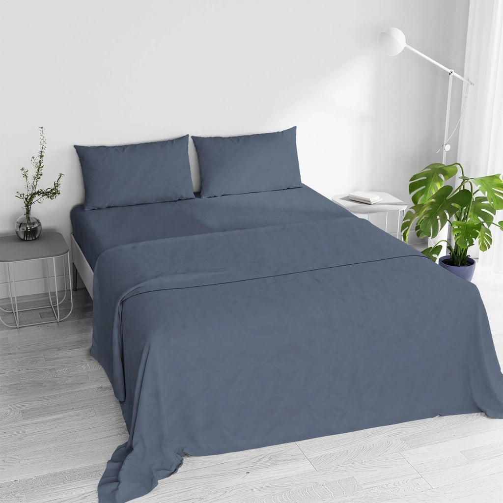Set Lenzuola Matrimoniale Sopra Sotto e 2 Federe Linea Water Washed Blu