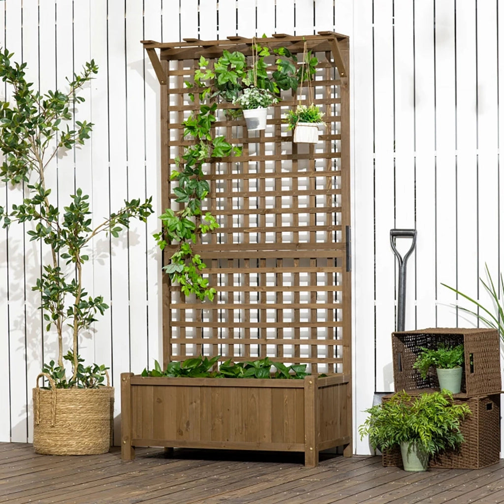 Fioriera da Giardino con Traliccio per Piante Rampicanti 90x45x183 cm in Legno di Abete Marrone