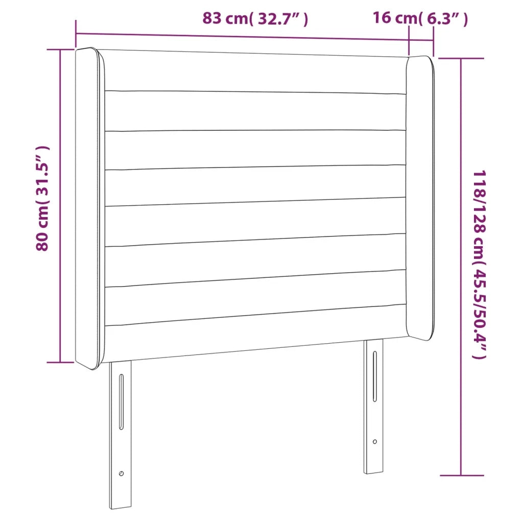 Testiera a LED-Testata con LED Nera 83x16x118/128 cm in Velluto 728217