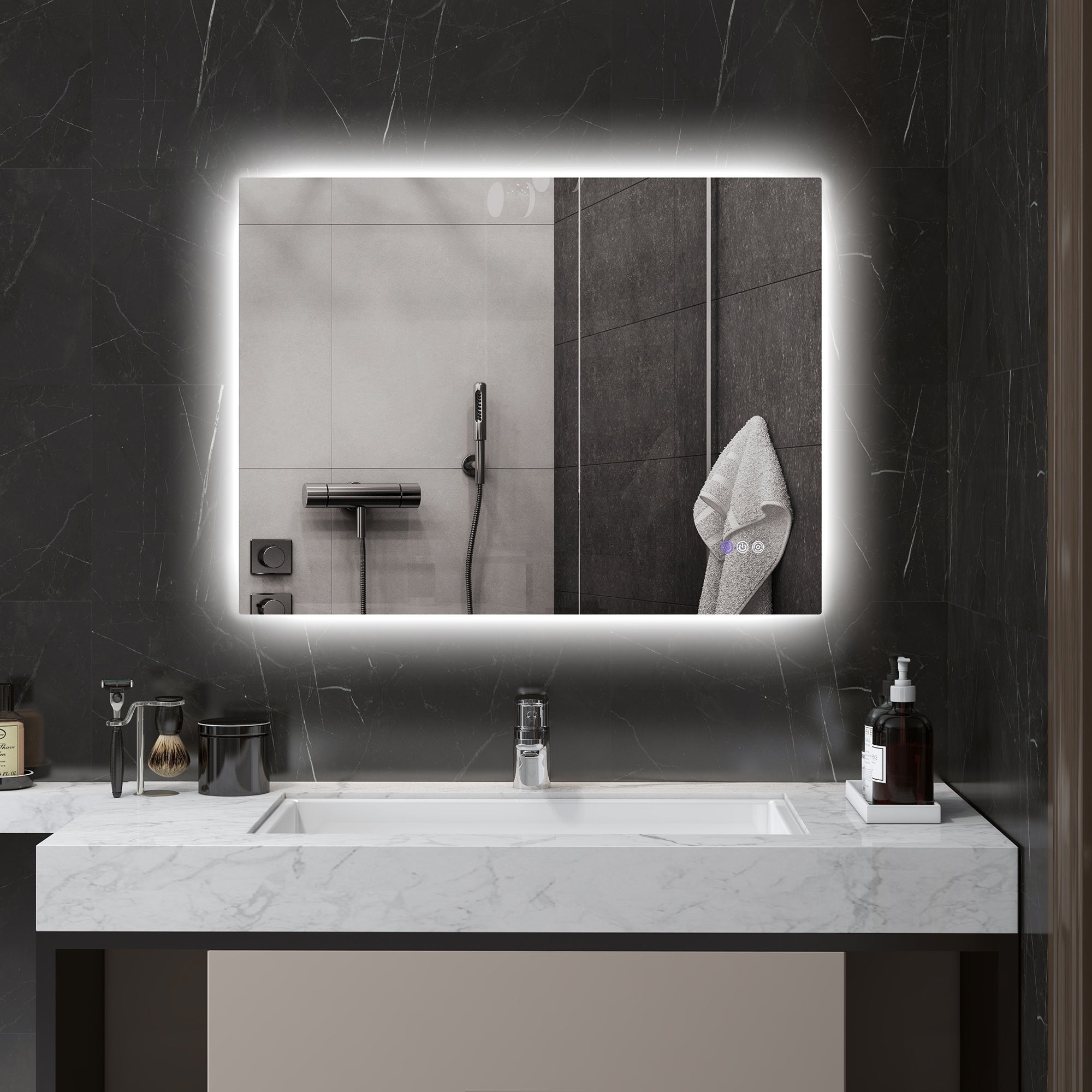 Specchio da Bagno Antiappannamento Retroilluminato LED Luminosità Regolabile 80x60x4 cm
