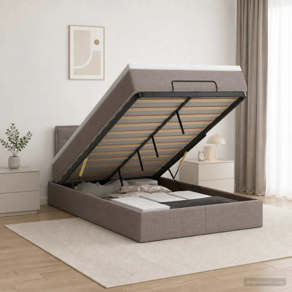 Letto Ottomano con Materasso e LED Tortora 120 x 200 cm Tessuto 3456819