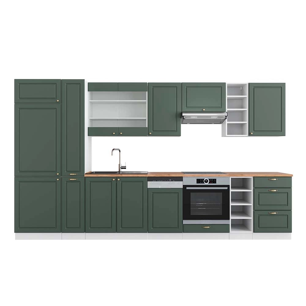 Cucina componibile Fame-Line Verde-oro rustico/Bianco 355 cm, PL Rovere Vicco