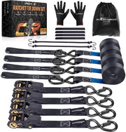 4x cinturoni di sostegno per moto 997kg, 4,5m, cinturoni con ganci, EN 12195-2, protezione dell'equipaggiamento durante il trasporto, cinturone di sostegno per moto 25mm, tasca di stivaggio aggiuntiva e 2 corde elastiche - nero