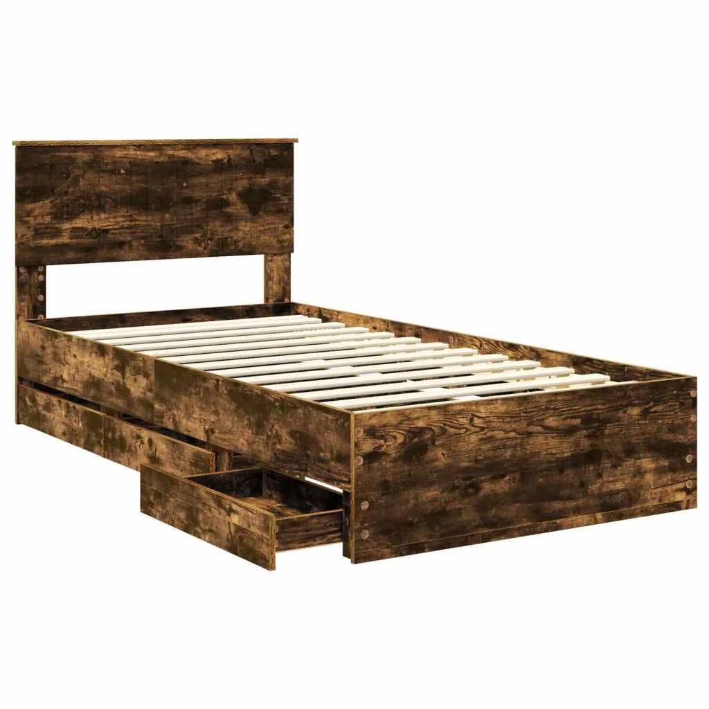 Struttura del letto con cassetto Rovere fumé 100 x 200 cm 3410739