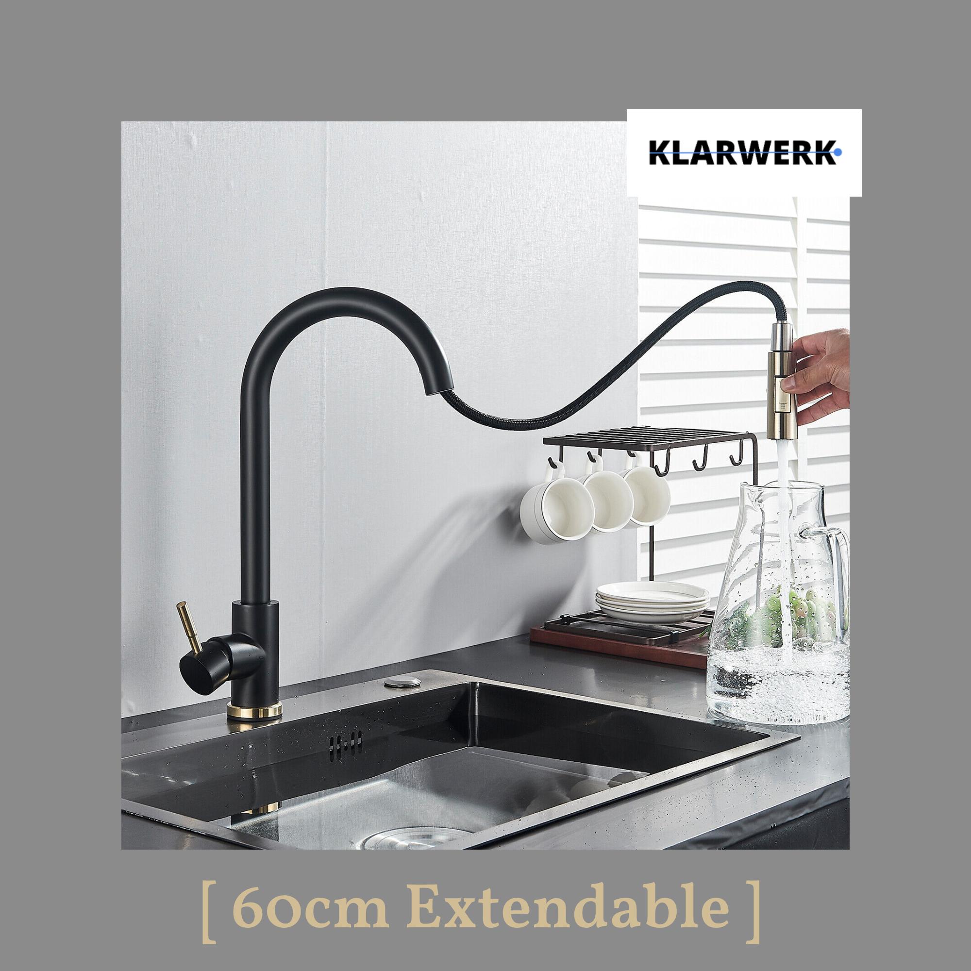 JANA | Rubinetto da cucina estensibile Premium in acciaio inossidabile oro nero | Miscelatore alto Bogo alta pressione ruotabile a 360° 2 attacchi