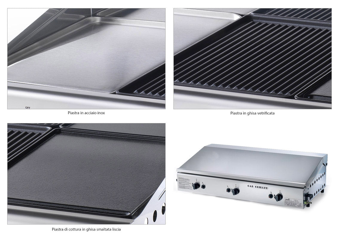 Tripla Piastra di Cottura in Ghisa e Acciaio a Gas GPL Ompagrill Plancha Trio/1 Cover
