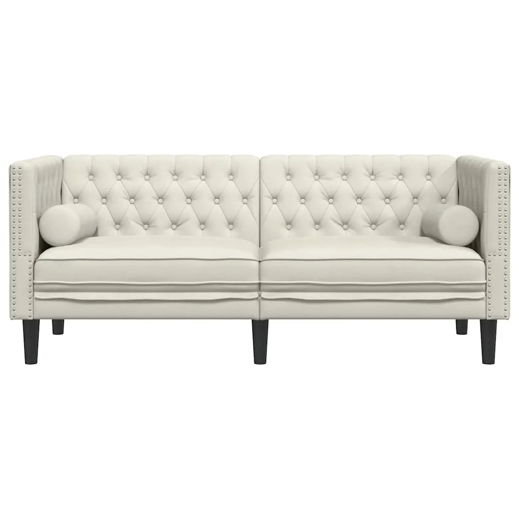Divano Chesterfield con Rinforzi 2 Posti Crema in Velluto 372690