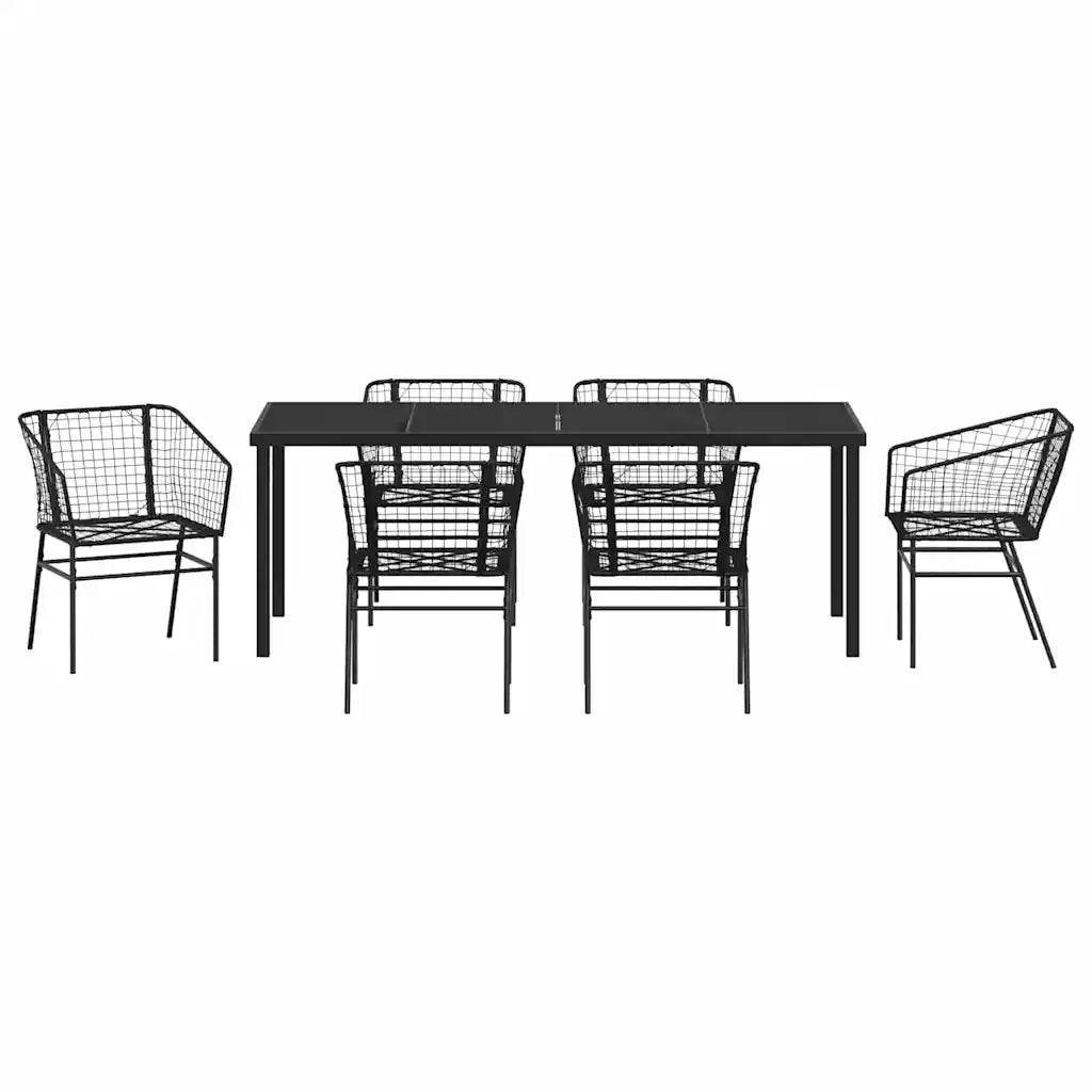 Set da Pranzo per Giardino 7 pcs Nero polyrattan 3380895