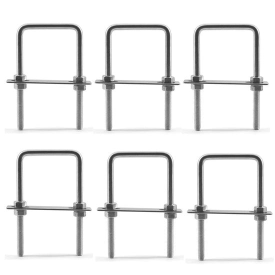 U-bout in acciaio inox 304 RVS - quadrato - M6x35x75mm - Pacchetto da 6 - con viti e anelli - resistente all'usura e corrosione - Boccole