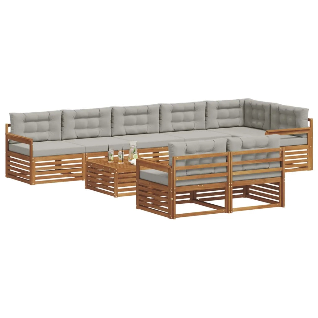 Set di divani da esterno 9 pcs Grigio Naturale e Chiaro