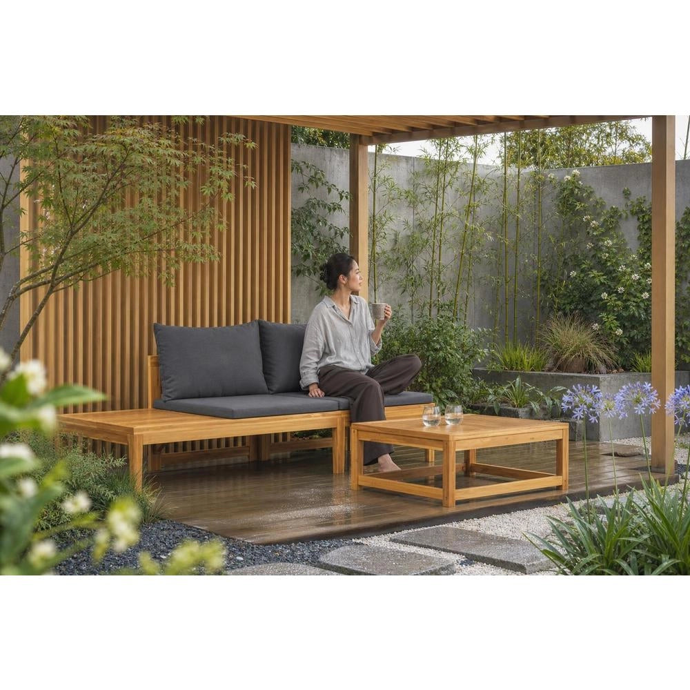 Garden Bench With Table & Dark Grey Cushions, Solid Acacia Wood
