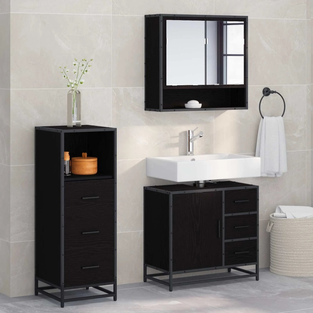 Set di mobili per il bagno 3 pcs Rovere Nero Legno multistrato