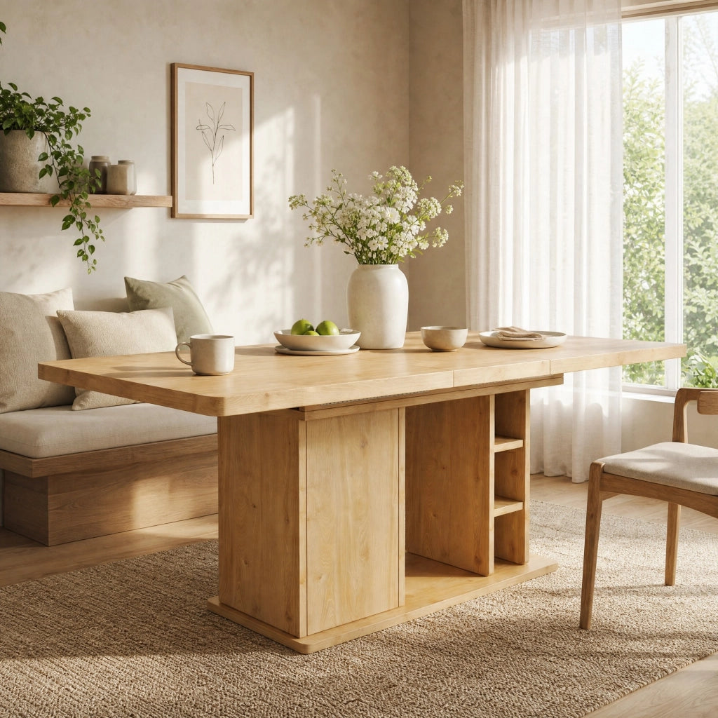 Tavolo da pranzo allungabile 140-180 x 80 cm con contenitore