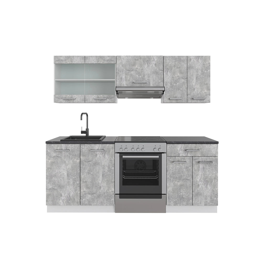Vicco Cucina componibile Cemento/Bianco 200 cm senza piano di lavoro